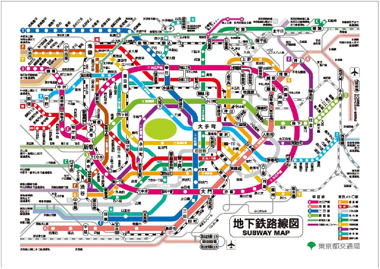 <strong>Рис. 21. Схема токийского метро (центральная часть)</strong>