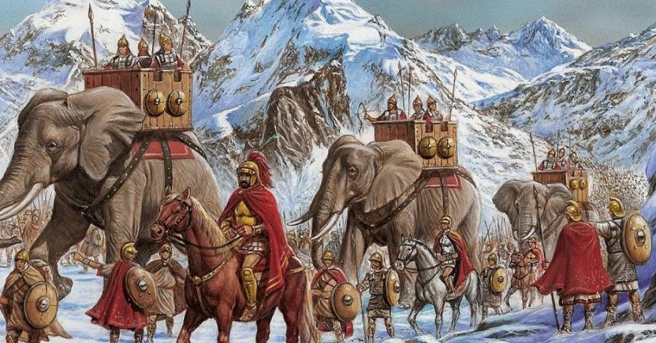 Рис. 2. Переход армии Ганнибала через Альпы. Современный рисунок