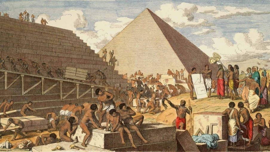 Рис. 2. Строительство пирамиды. Современный рисунок