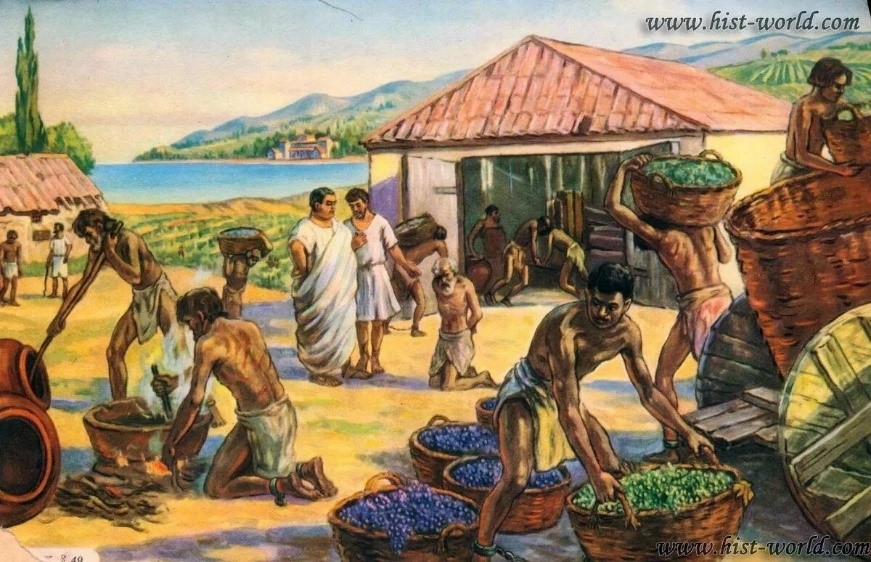 Рис. 1. Рабы в имении землевладельца. Современный рисунок