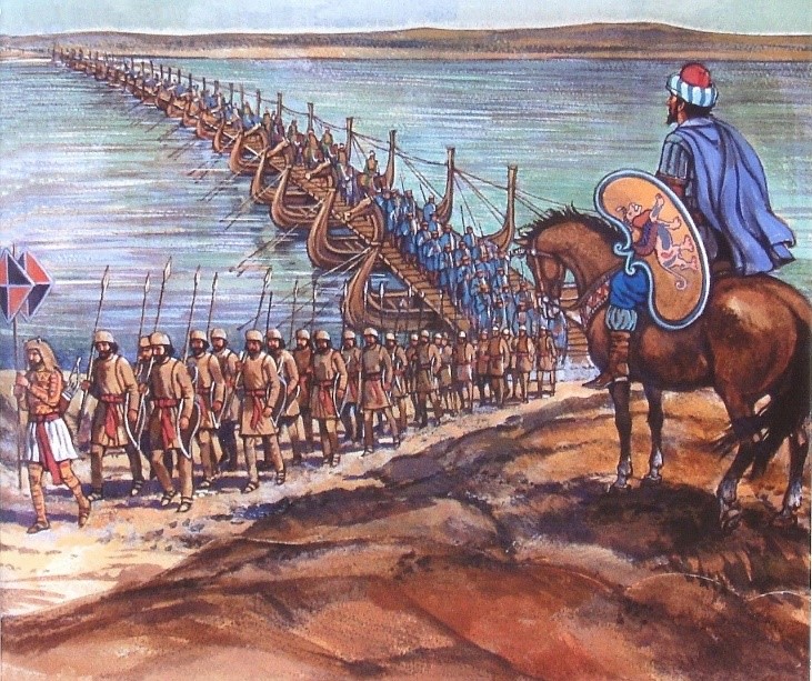 Рис. 6. Персидское войско переходит через Геллеспонт. Современный рисунок