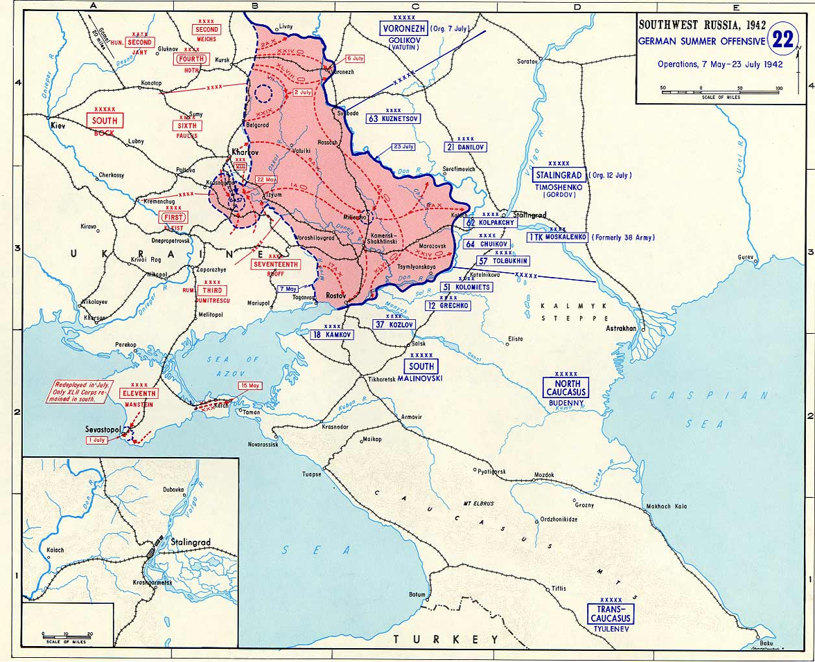 Рис. 4. Боевые действия с 7 мая по 23 июля 1942 г.