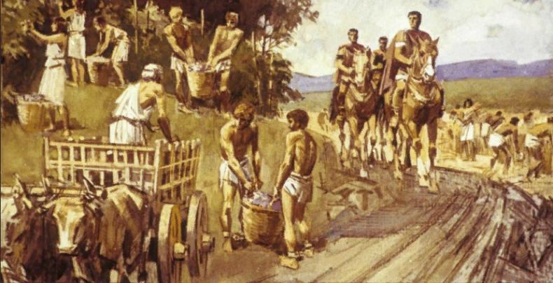 Рис. 3. Тиберий видит рабов, трудящихся на полях и виноградниках. Современный рисунок