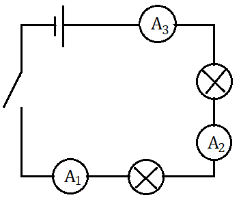 Рис. 2. Схема электрической цепи при подключении нескольких амперметров