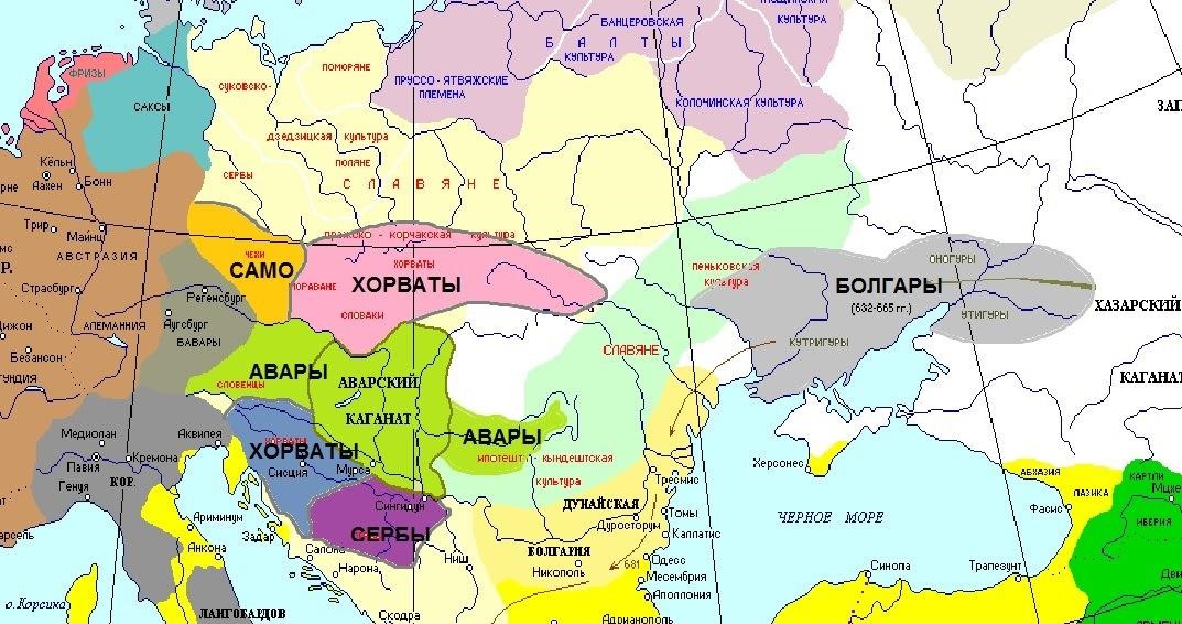 Карта 1. Народы Центральной и Восточной Европы в VI–VIII вв.