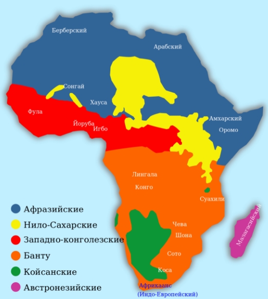 Рис. 2. Языковые семьи и языки Африки