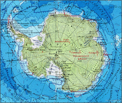 Рис. 1. Карта Антарктиды и прилегающих вод